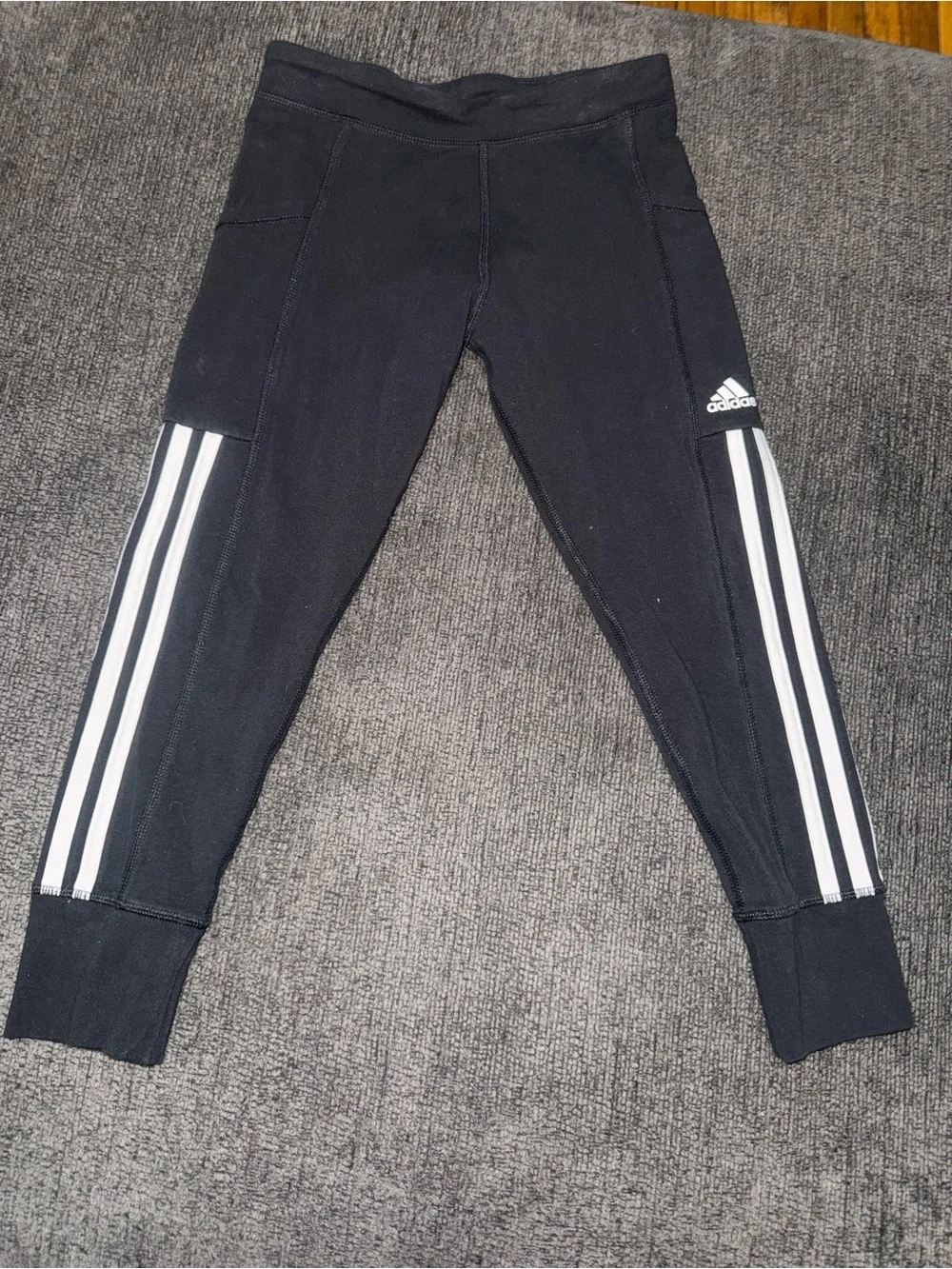Adidas Girls Black 3-Stripe Leggings with Pockets Size Large 14